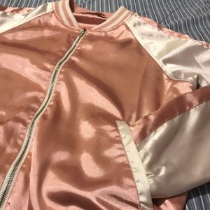 Brandy Melville Pink Satin Ellie Bomber Jacket